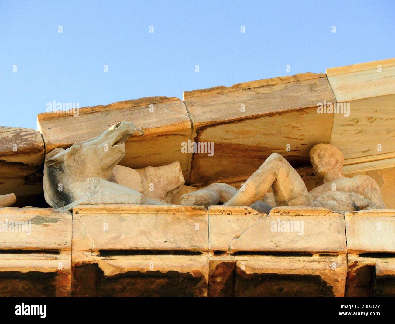 Detail of South corner of the East pediment,  of the Parthenon, Acropolis, Athens Stock Photo