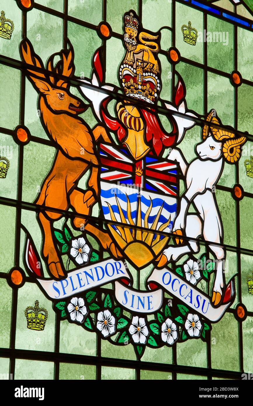 Stained glass window in Parliament Buildings, Victoria, Vancouver Island, British Columbia