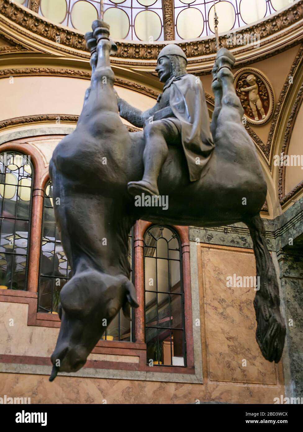 Upside-down horse by David Cerny in Lucerna Palace, Prague, Czech Republic Stock Photo