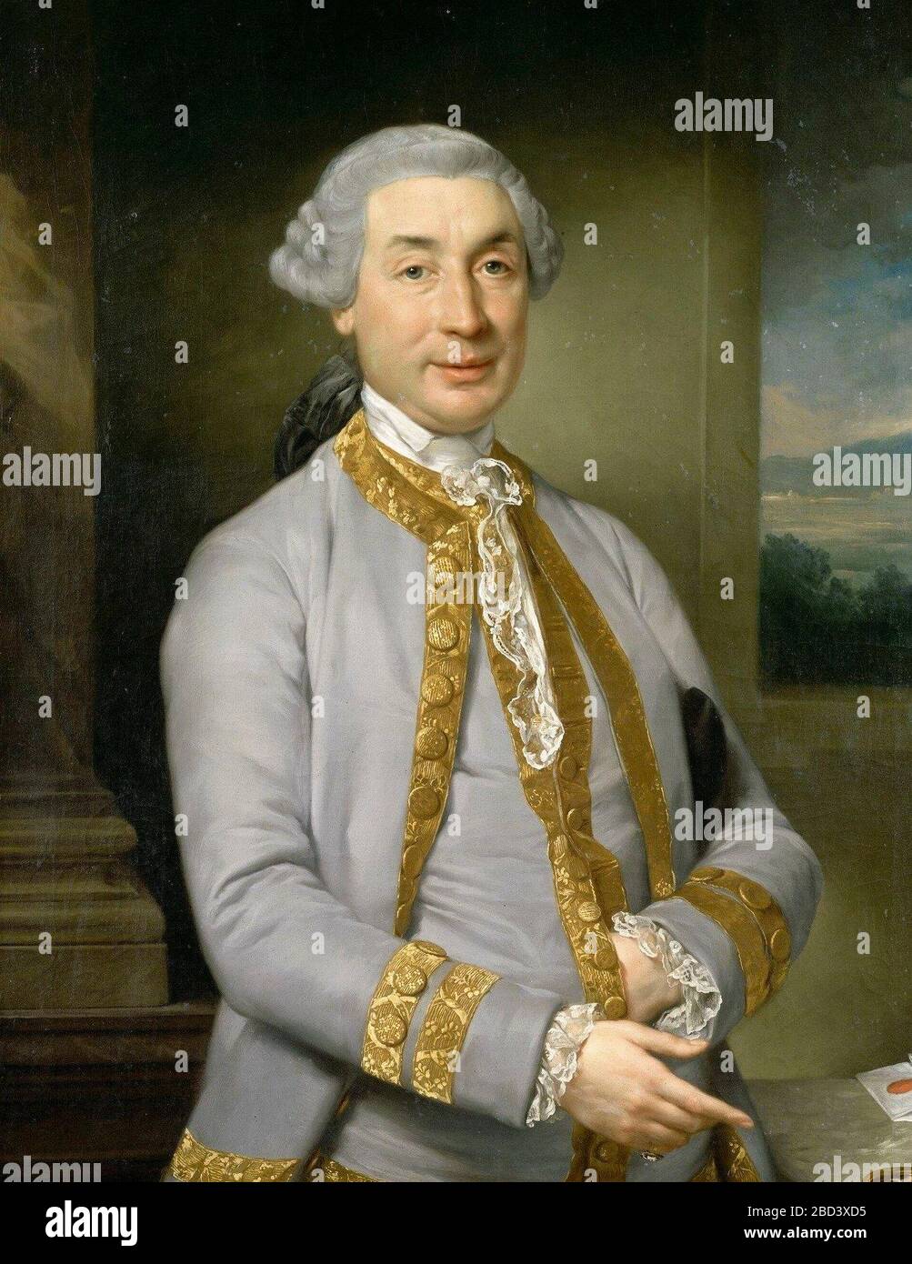 Portrait of Carlo Maria Buonaparte, father of Napoleon Bonaparte. This is one of few portraits of the father of Napoleon. In this half–length posthumous portrait, Carlo Maria (1746-1785) is dressed as a gentleman of the Ancien Régime with powdered wig and a coat laced with gold. Stock Photo