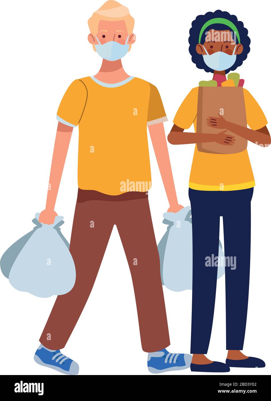 interracial couple using face masks in supermarket Stock Vector Image ...
