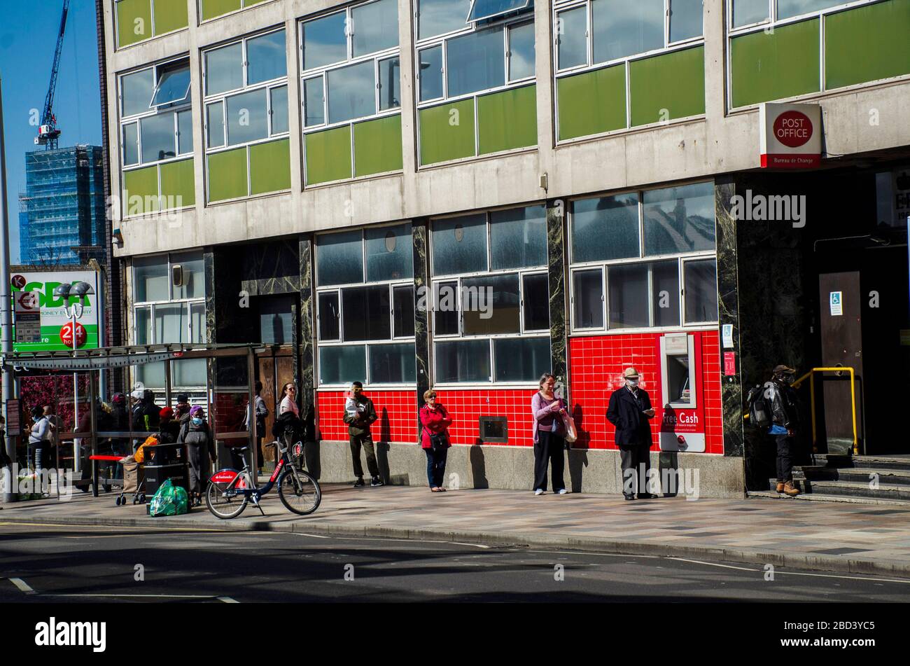 London, UK, 6 April 2020 Coronavirus causes queues in Clapham Junction Stock Photo
