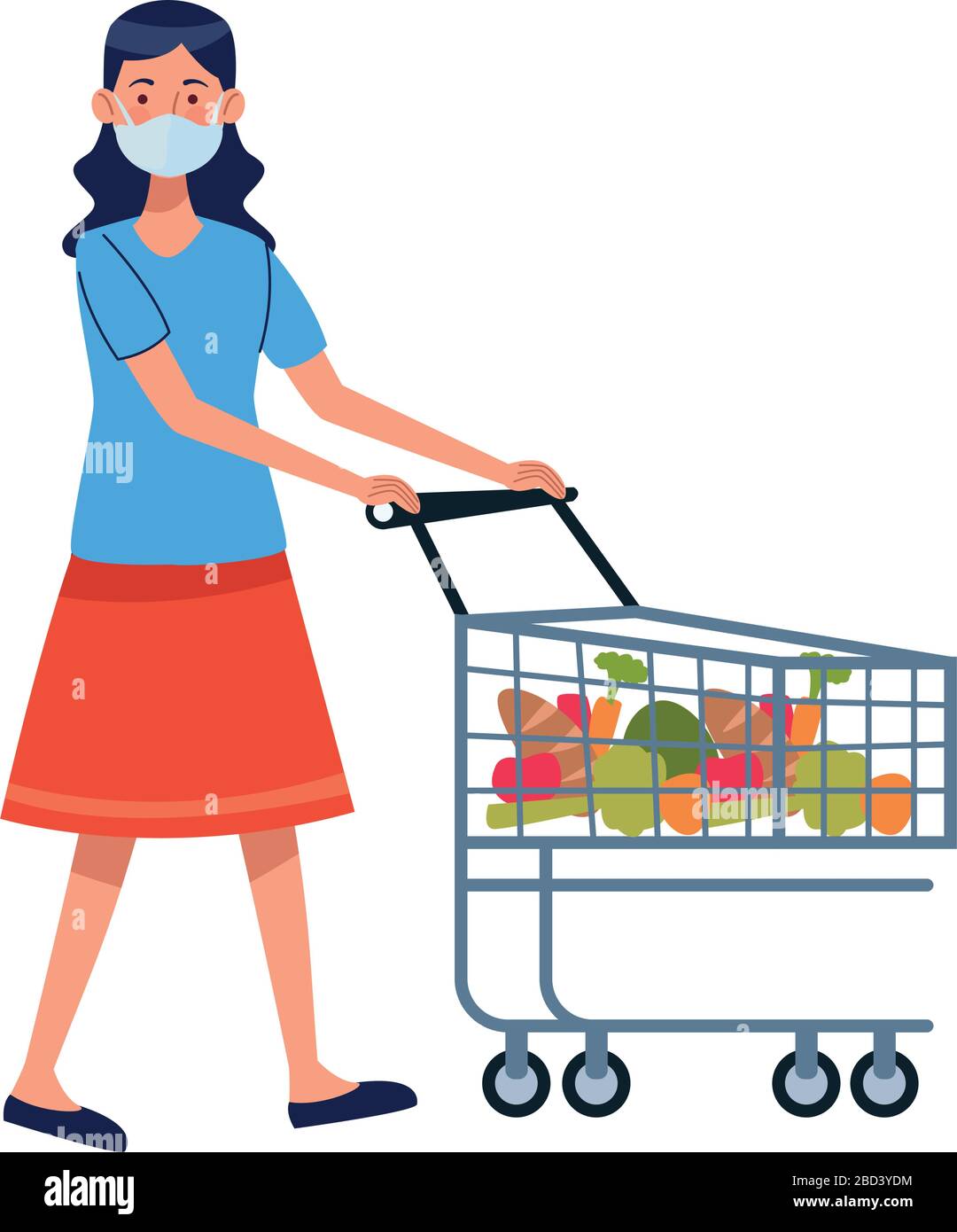 woman using face mask with shopping cart in supermarket Stock Vector Image  & Art - Alamy