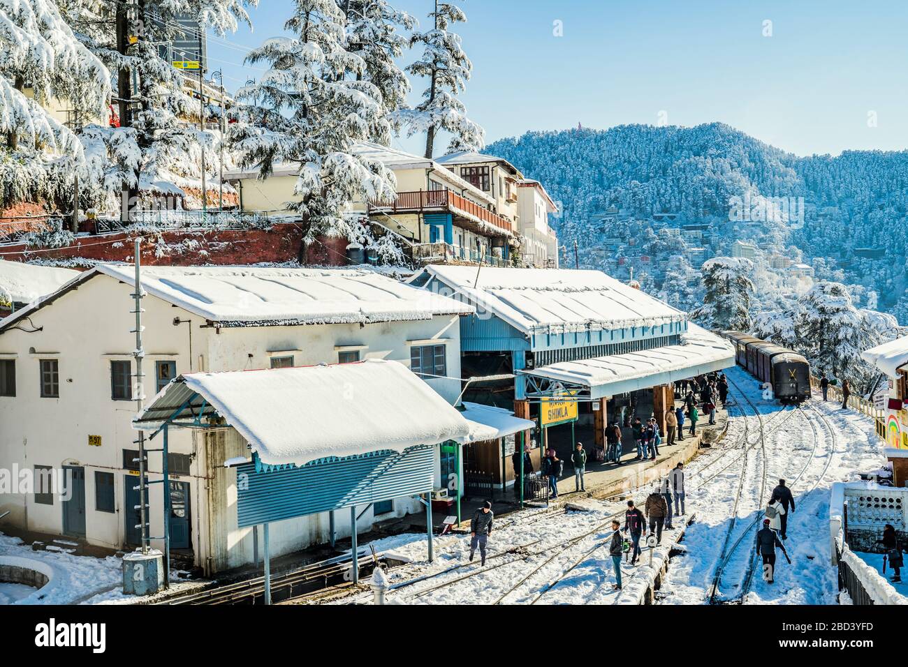 Beautiful Indian Railway after Snowfall Stock Photo