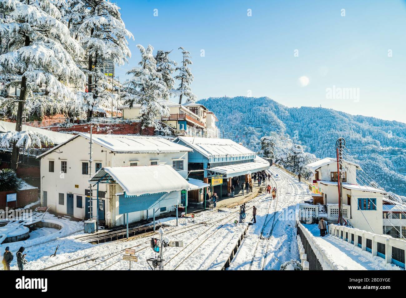 Beautiful Indian Railway after Snowfall Stock Photo