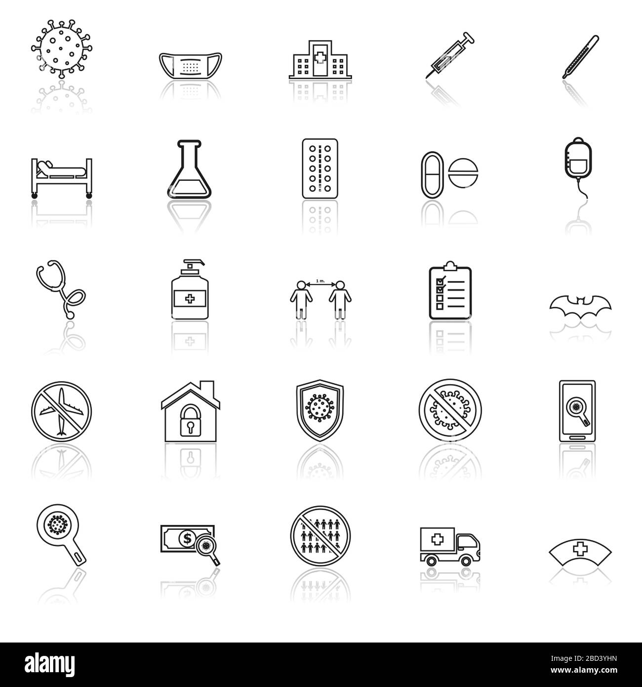 Coronavirus line icons with reflect on white background, stock vector ...