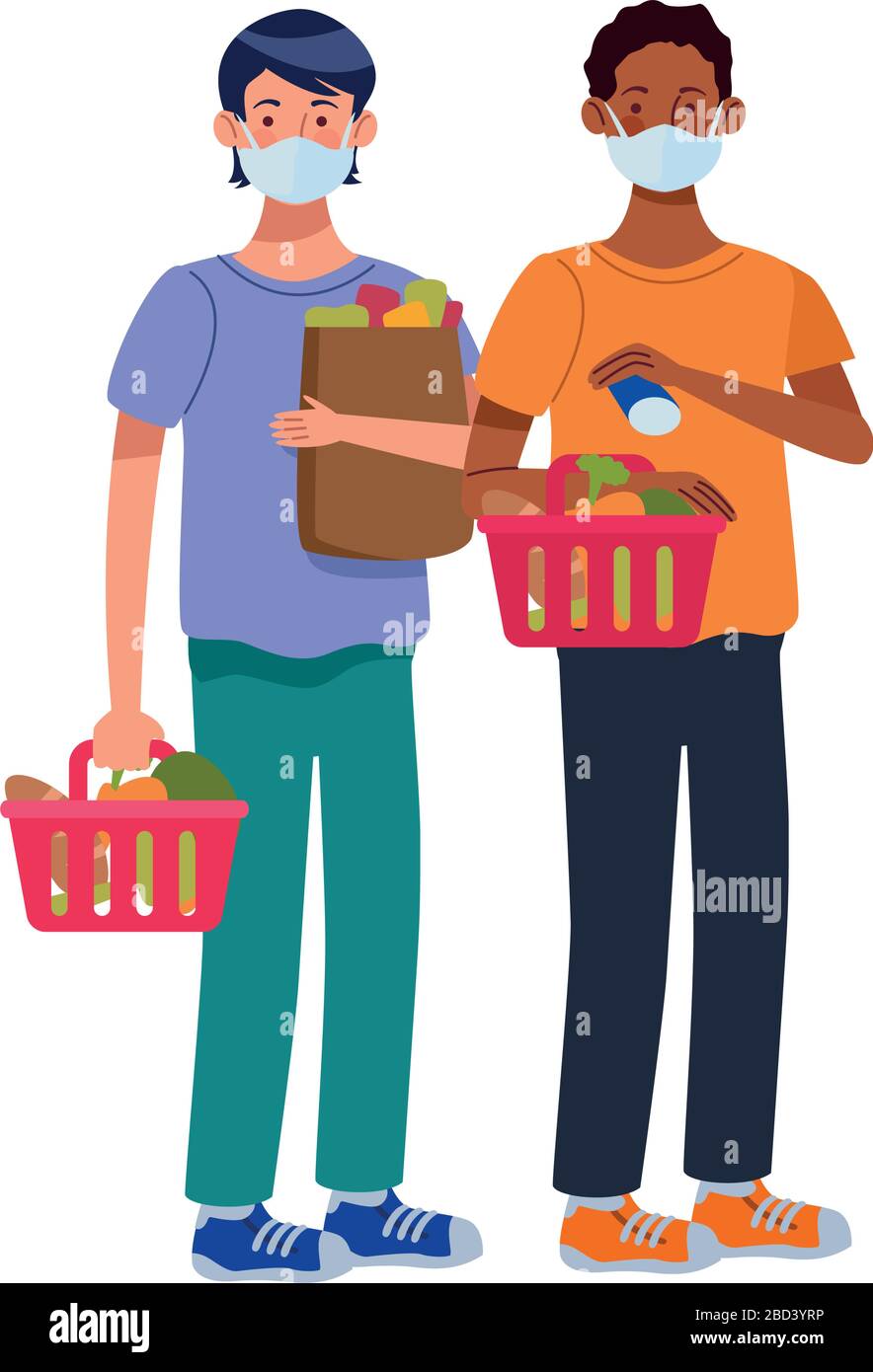 interracial men using face masks in supermarket Stock Vector Image ...