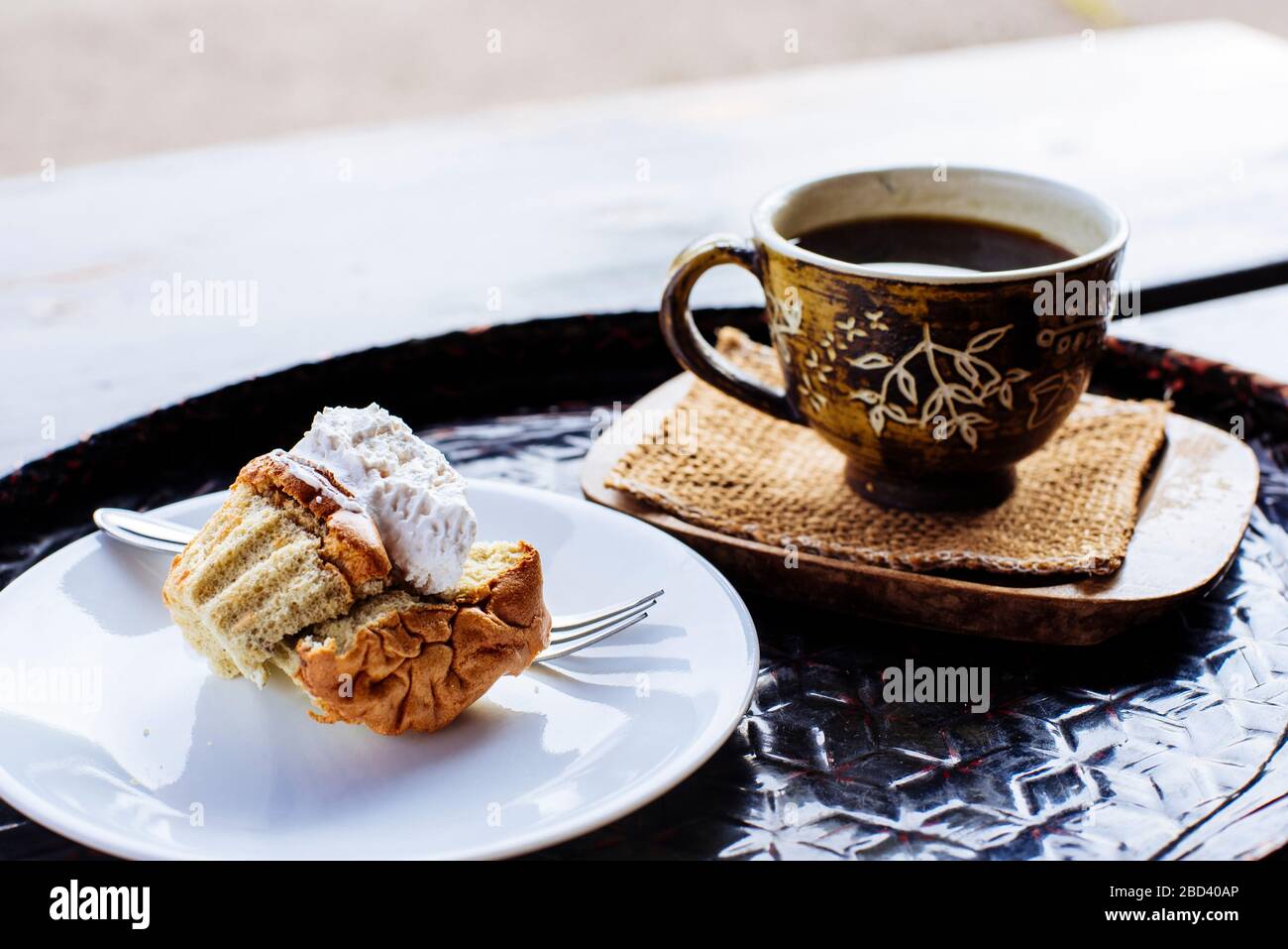 Chiffon cake and coffee Stock Photo