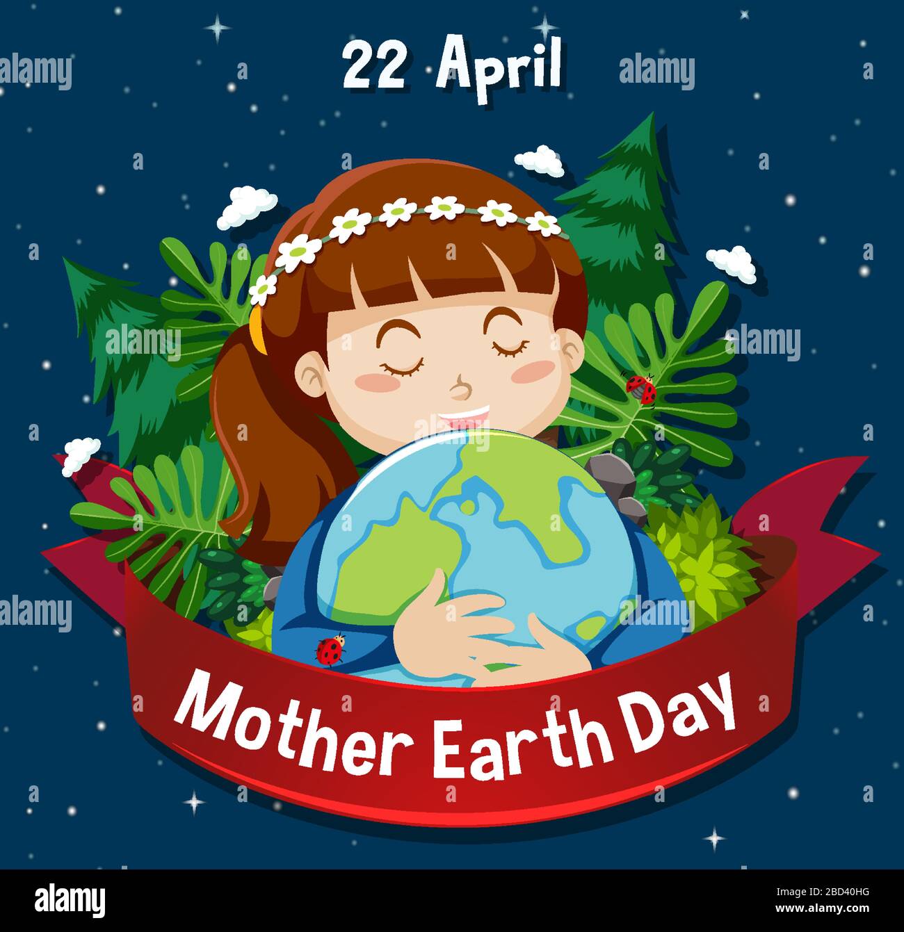 Poster Design For Mother Earth Day With Girl Hugging Earth In Background Illustration Stock