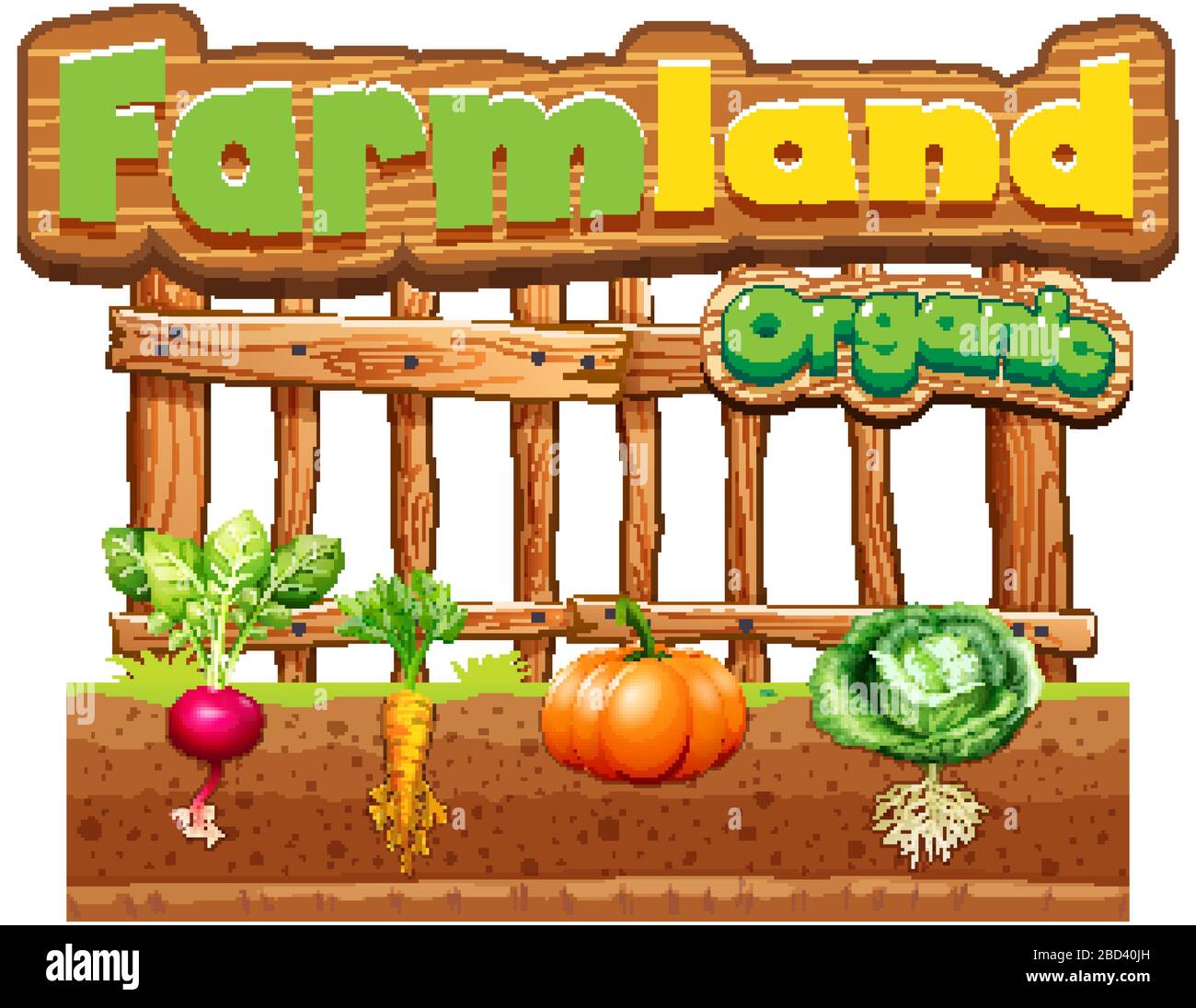 Font design for word farmland with fresh vegetables illustration Stock