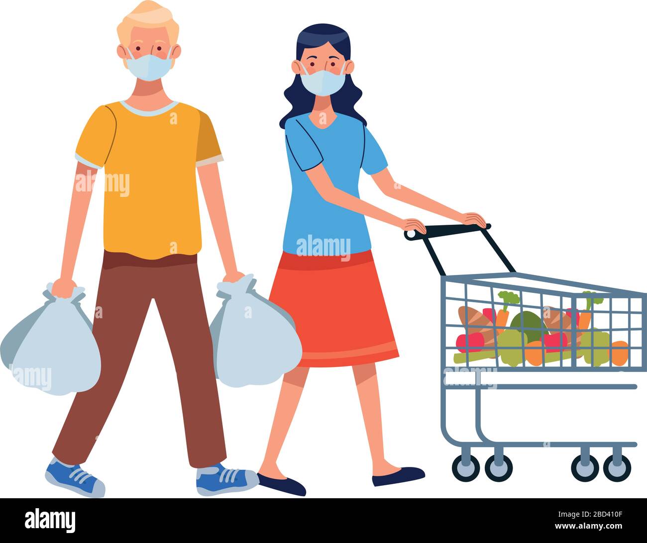 couple using face masks in supermarket Stock Vector Image & Art - Alamy