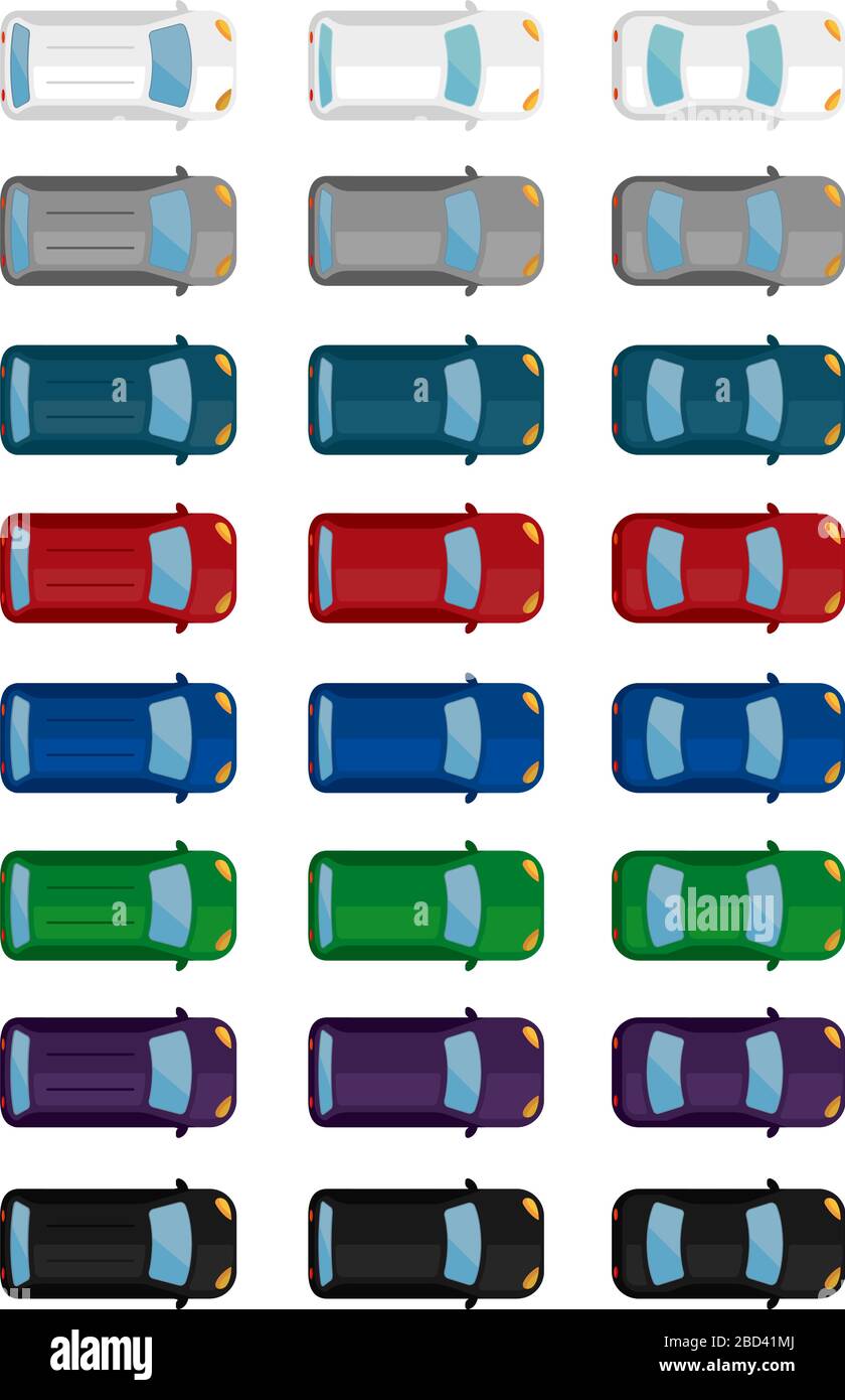 car (view from above) vector flat icon illustration set Stock Vector