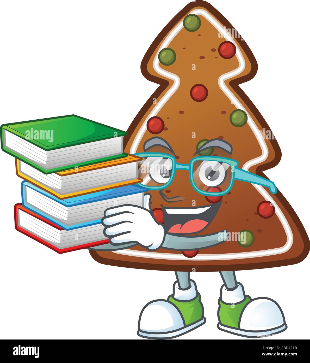 A mascot design of gingerbread tree student character with book Stock ...