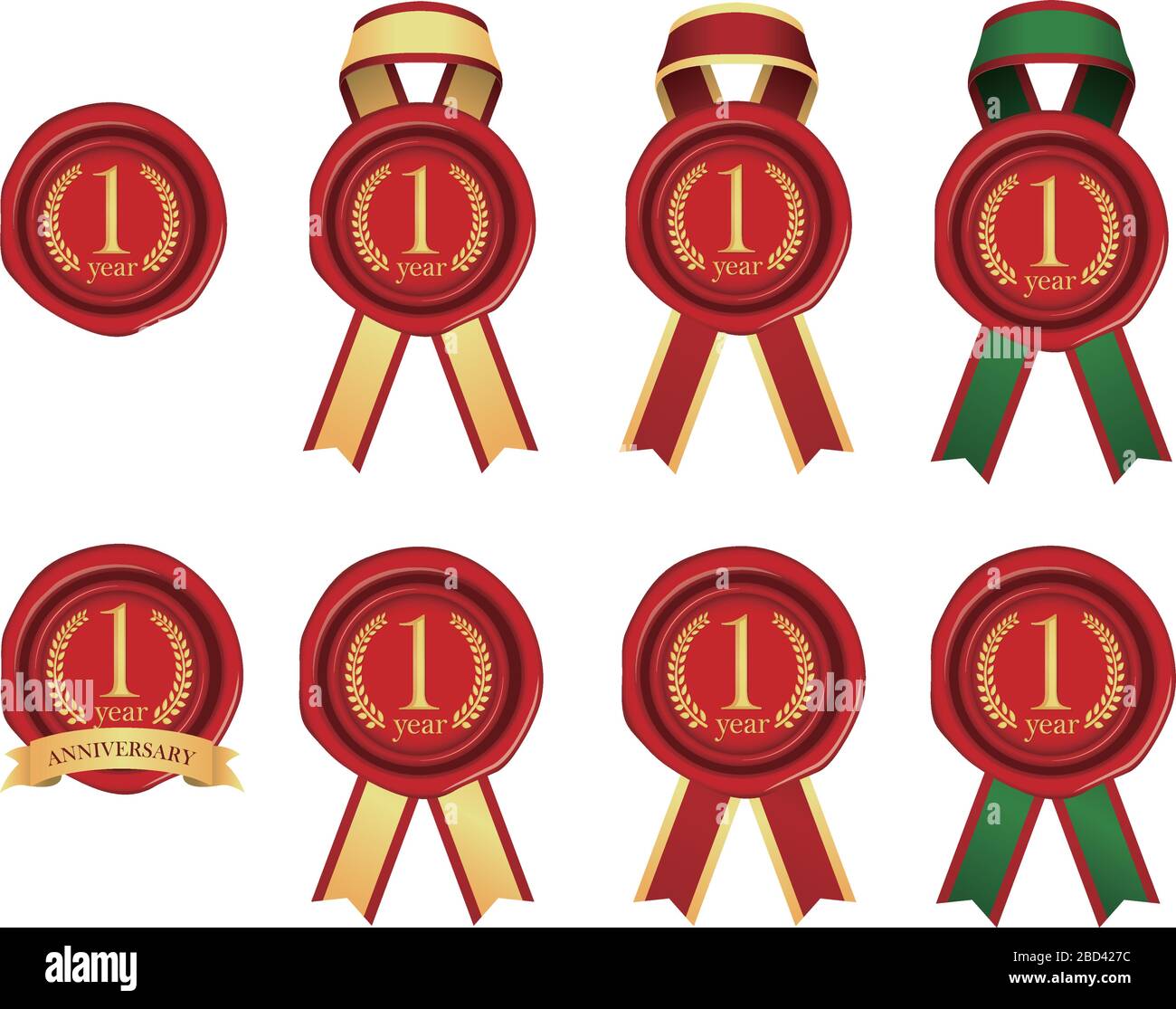 Sealing wax & ribbon illustration set / year anniversary (1 year Stock ...