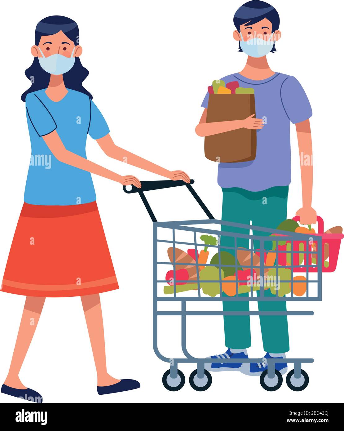 couple using face masks in supermarket Stock Vector Image & Art - Alamy