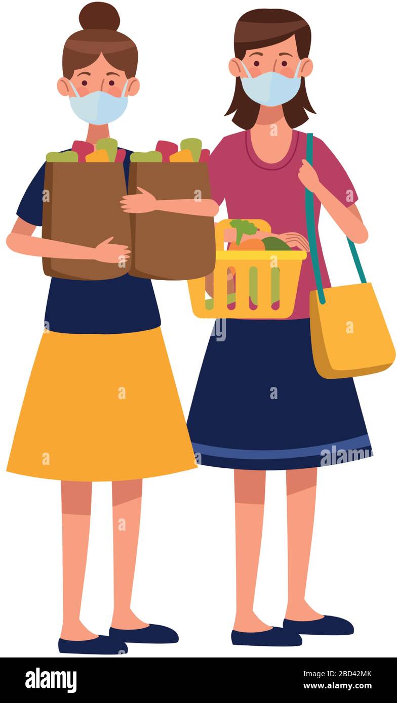 women using face masks in supermarket Stock Vector Image & Art - Alamy