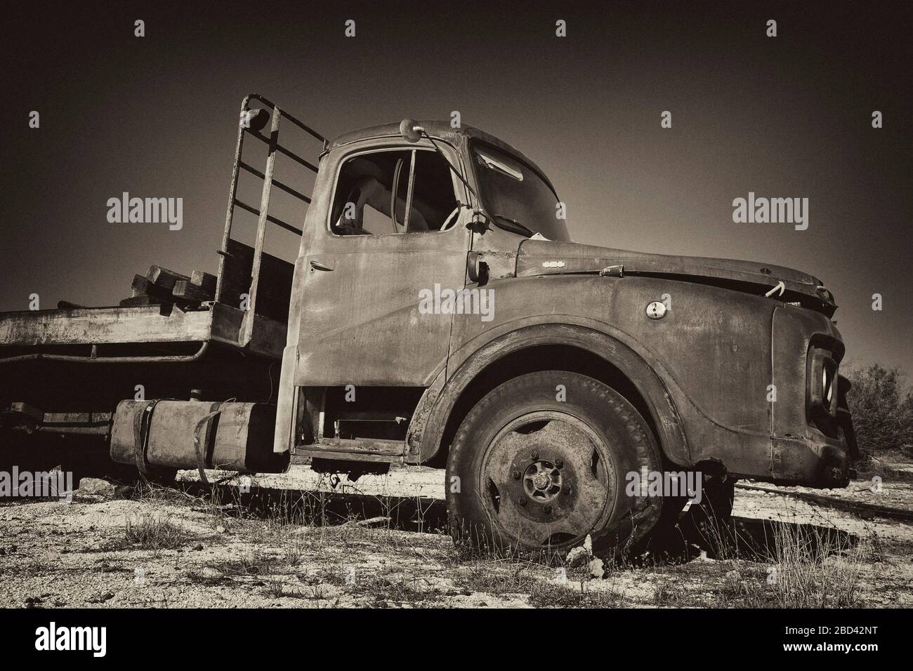 Remnants of a vintage Austin truck abandoned in the Australian Outback Stock Photo