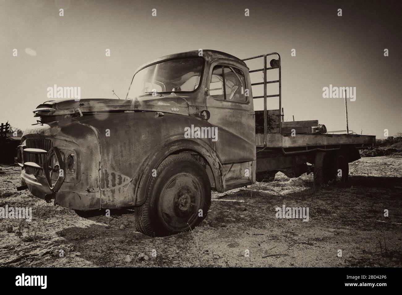 Remnants of a vintage Austin truck abandoned in the Australian Outback Stock Photo