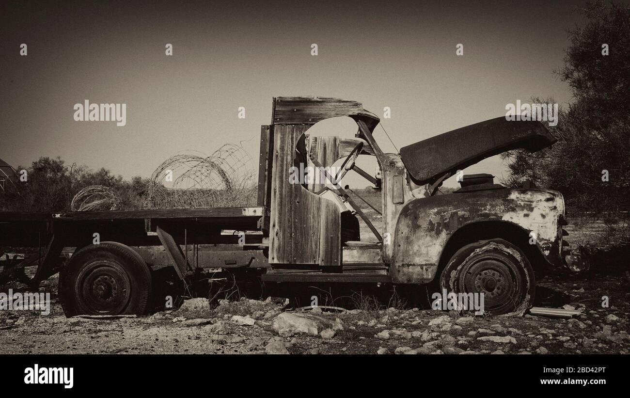 Remnants of a vintage truck abandoned in the Australian Outback Stock Photo