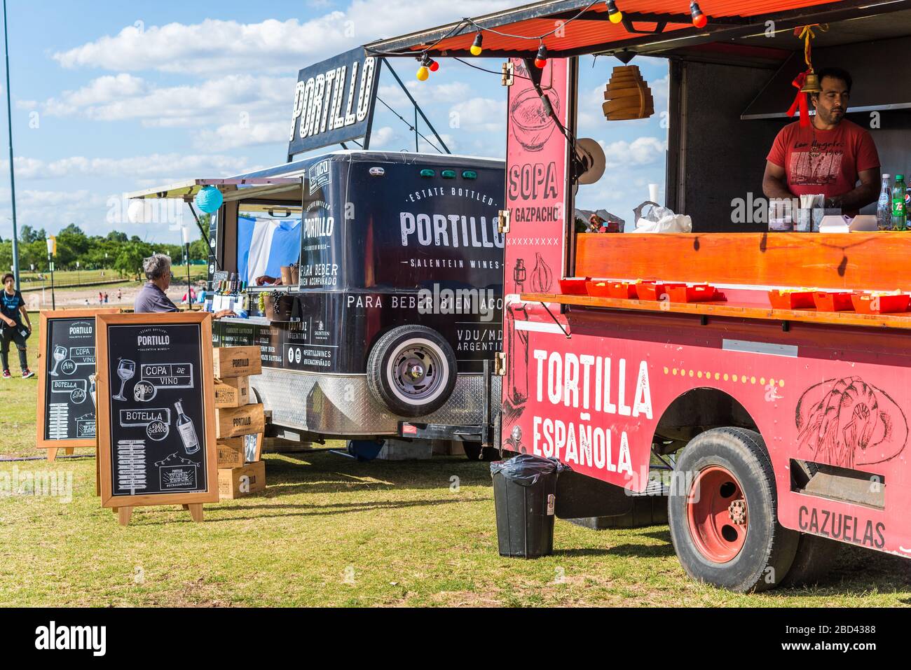 Vicente Lopez, Argentina - December 21, 2019: Food trucks and people Stock Photo