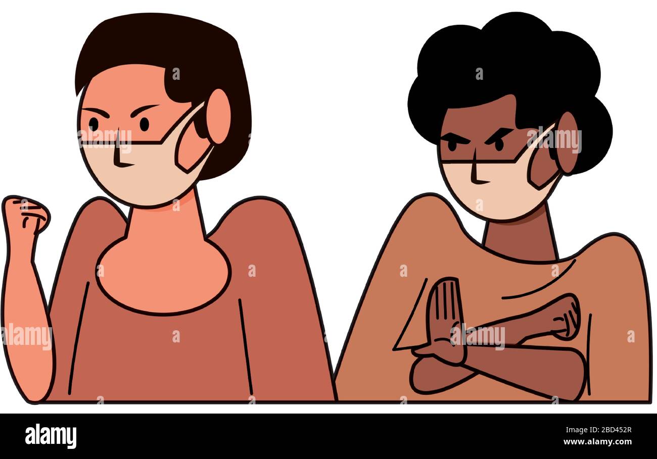 interracial girls using face masks characters Stock Vector Image & Art ...