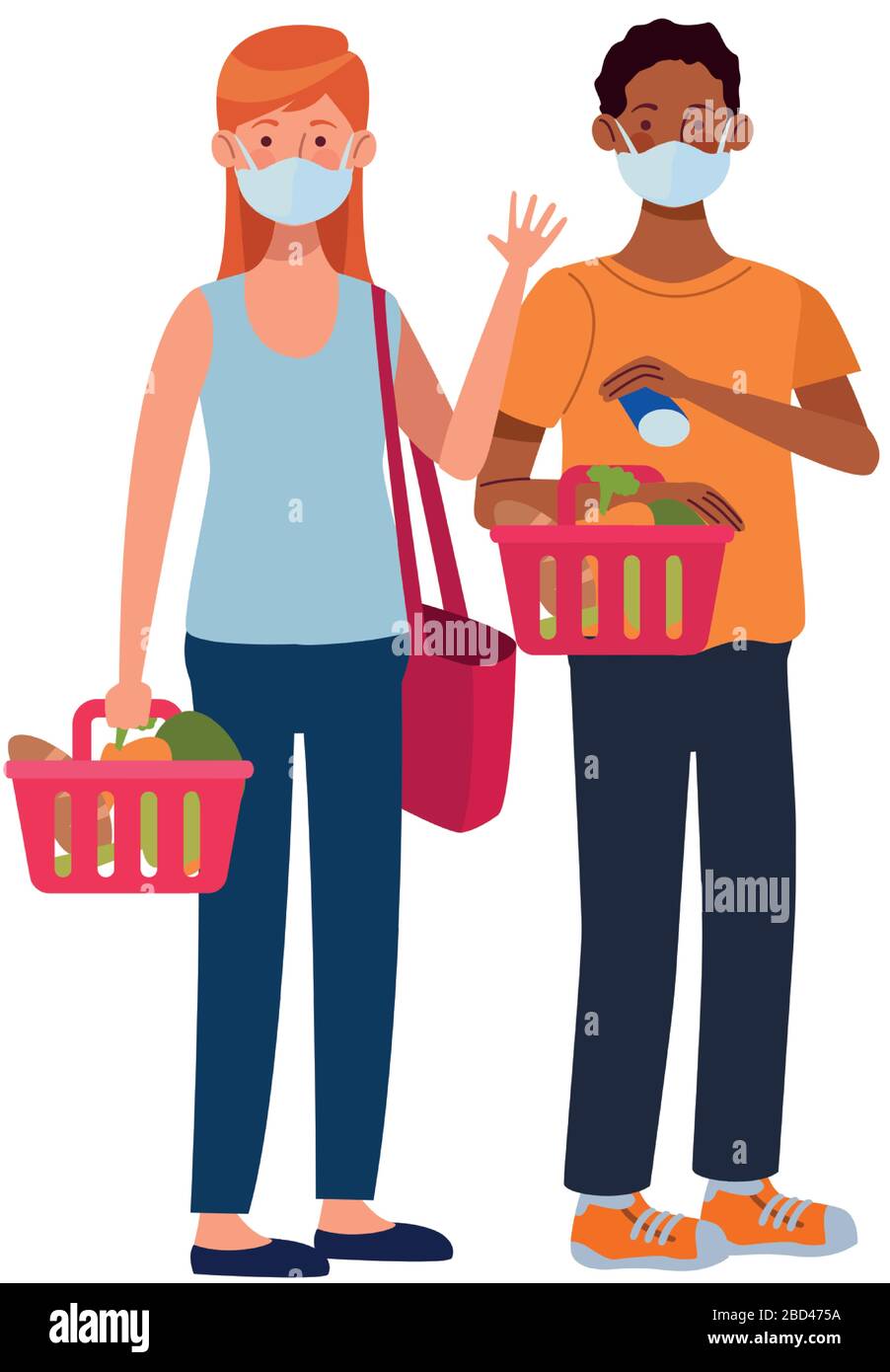 interracial couple using face masks in supermarket Stock Vector Image ...