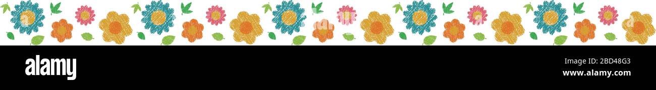 horizontal seamless patten with flowers (handwriting style / Colored pencil stroke) Stock Vector