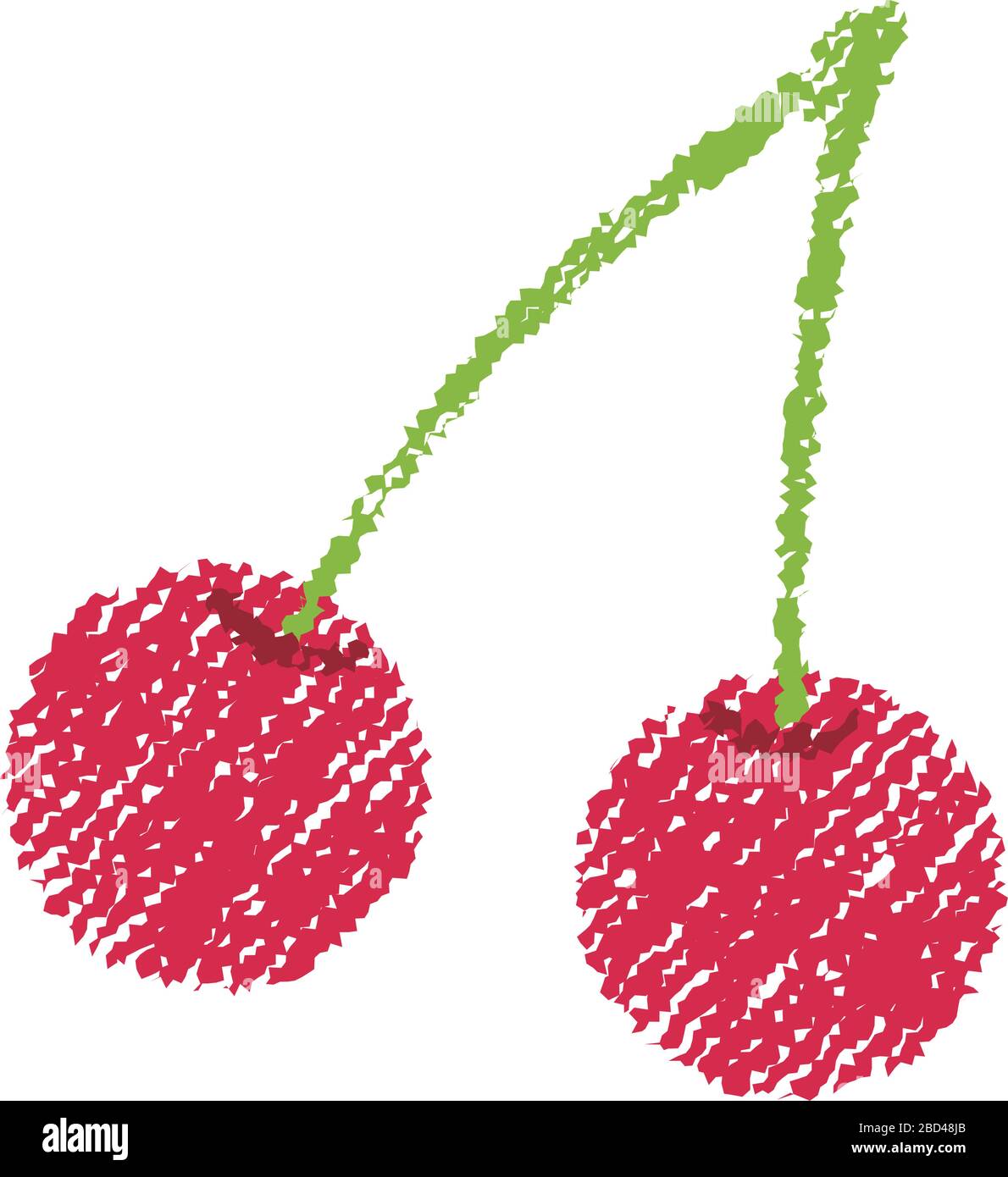 Cherry illustration (handwriting style / Colored pencil stroke) Stock Vector