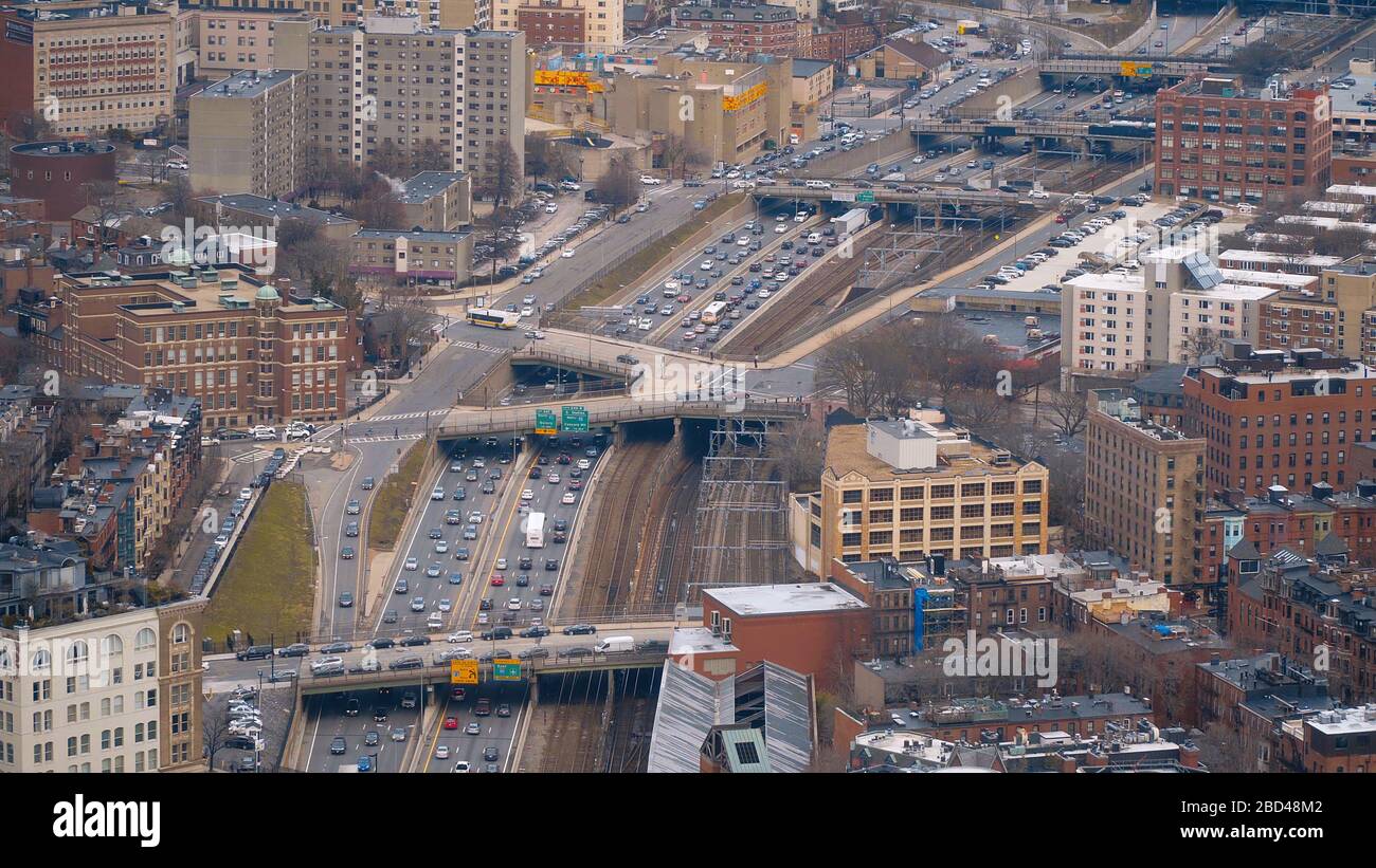 Traffic jam in Boston aerial view travel photography Stock Photo