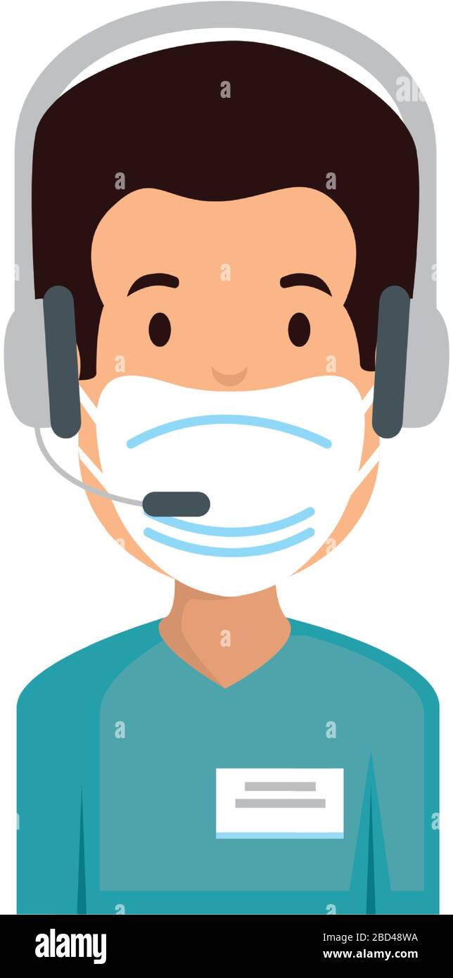 Call Mask Vector man agent call center with face mask Stock Vector Image & Art - Alamy
