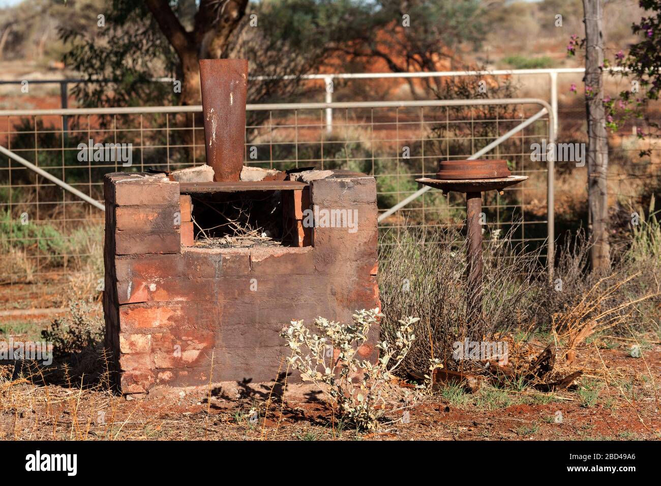 Old brick barbecue, Central Midlands, Western Australia Stock Photo