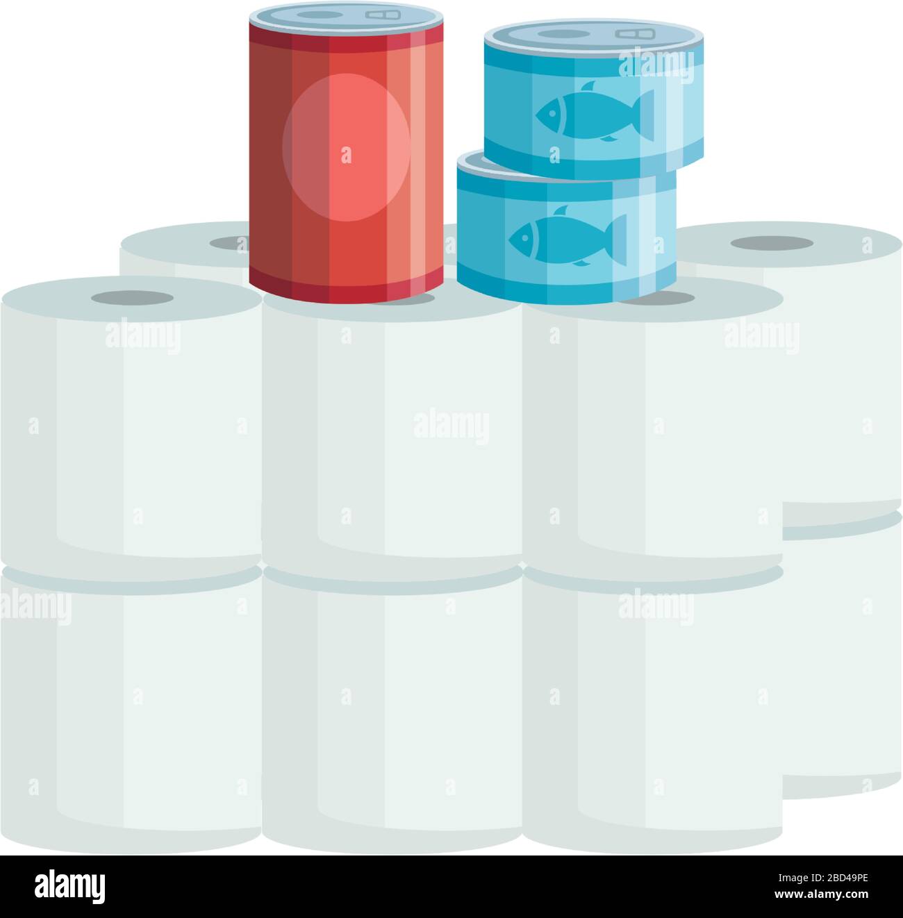 set of cans tuna food with set of toilet paper Stock Vector Image & Art