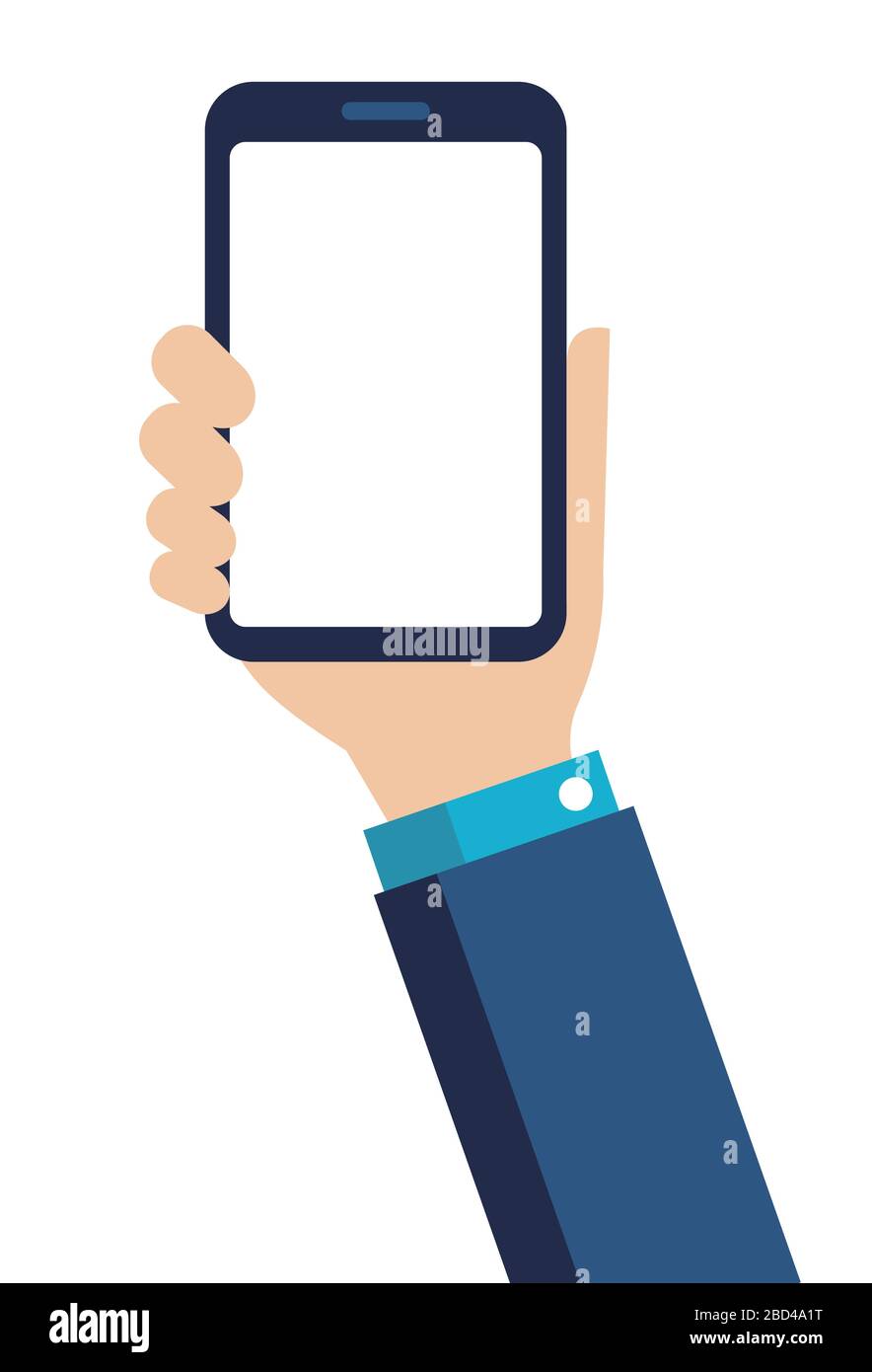 Hand holding smartphone in flat vector illustration Stock Vector Image ...