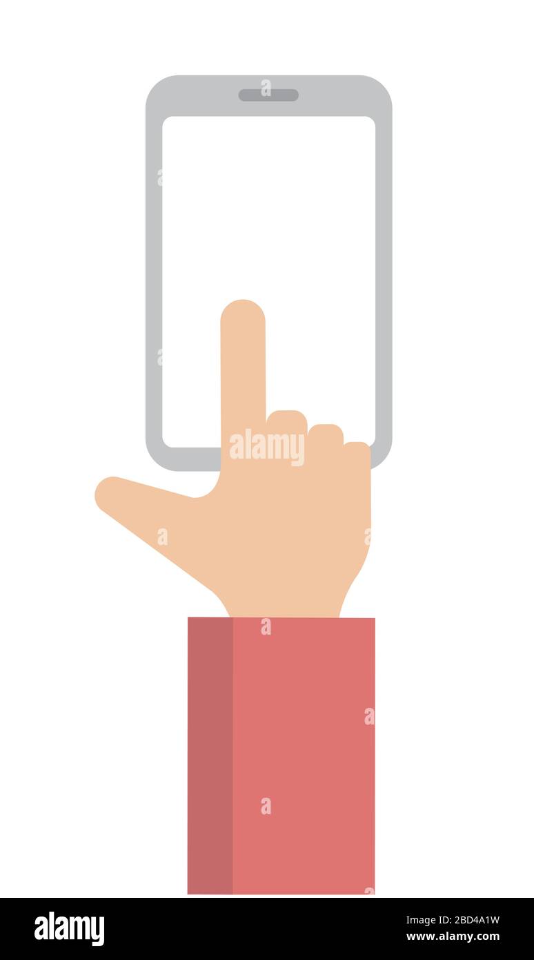 Hand holding smartphone in flat vector illustration Stock Vector Image ...
