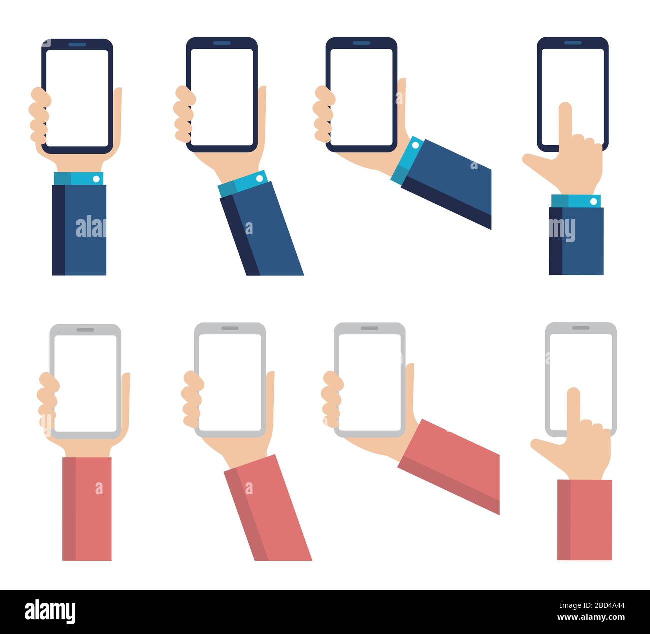 Hand holding smartphone in flat vector illustration Stock Vector Image ...