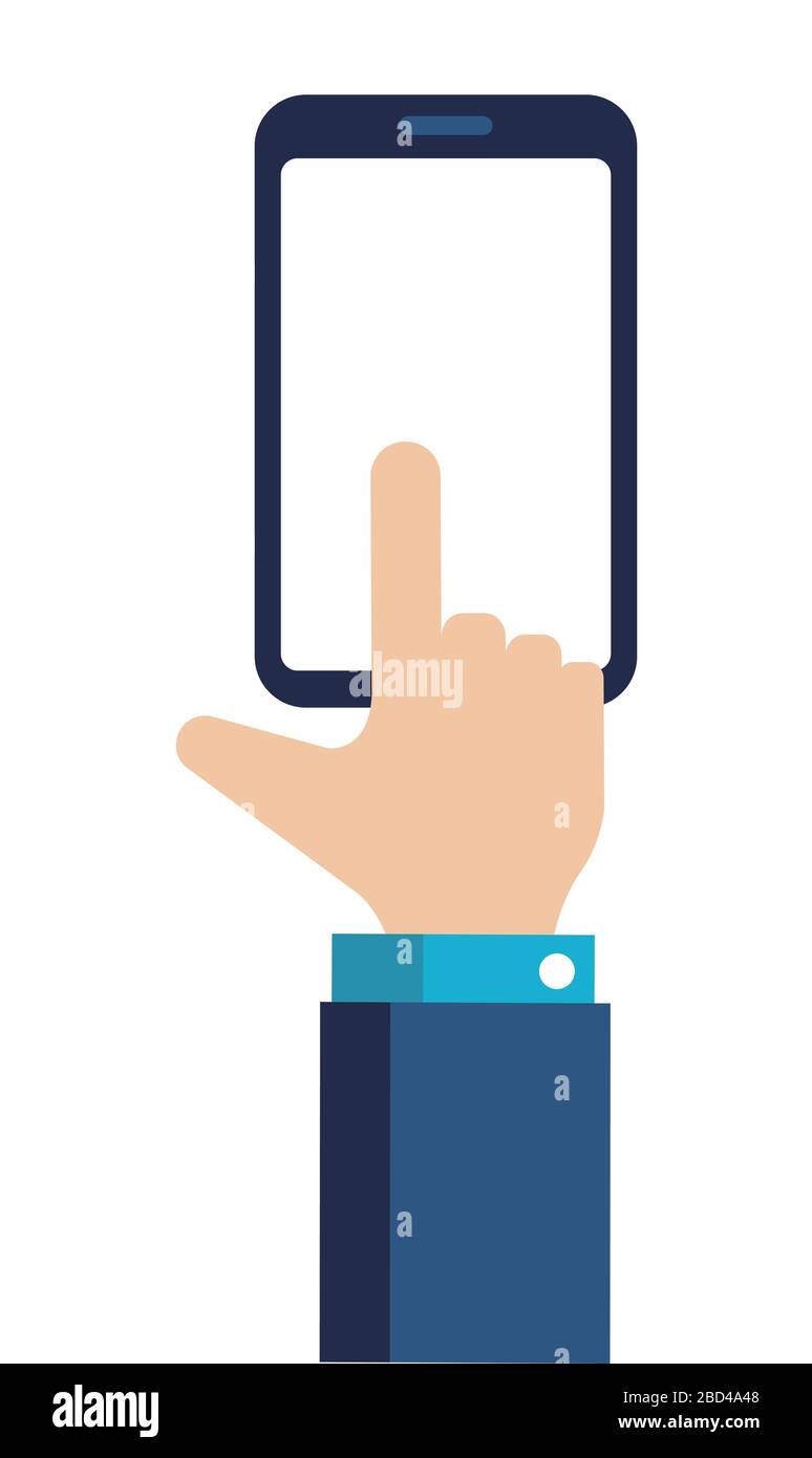 Hand holding smartphone in flat vector illustration Stock Vector Image ...