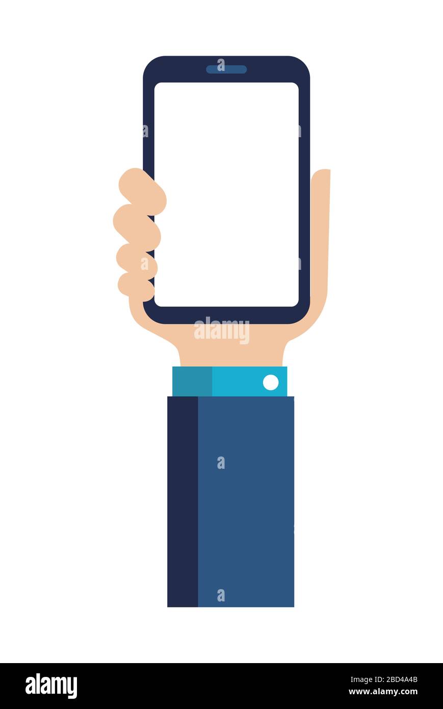 Hand holding smartphone in flat vector illustration Stock Vector Image ...