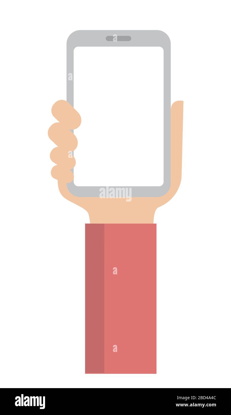 Hand holding smartphone in flat vector illustration Stock Vector Image ...