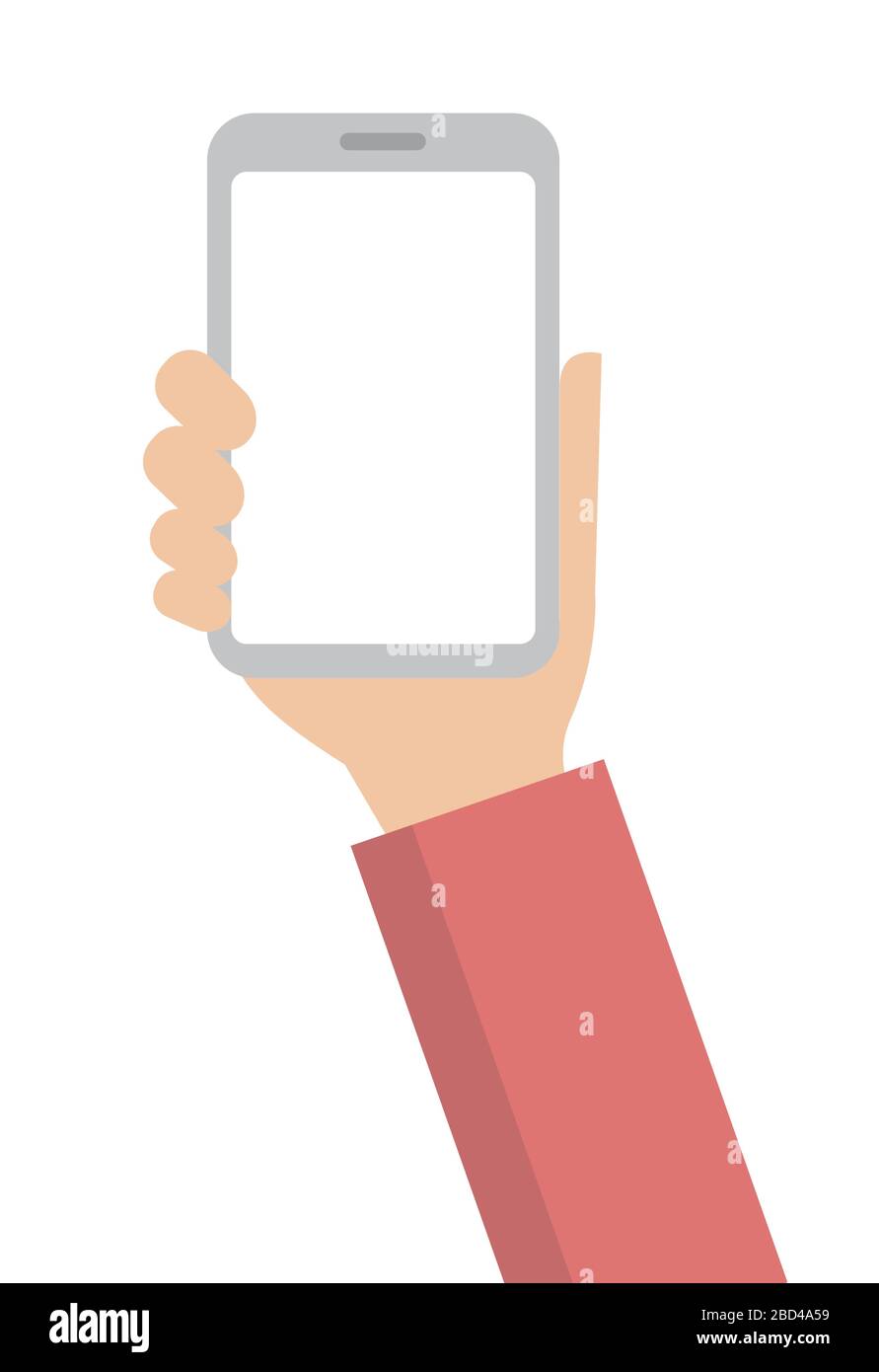 Hand holding smartphone in flat vector illustration Stock Vector Image ...