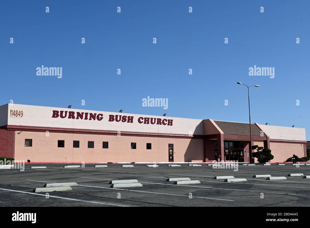 California, USA. 04 April 2020: General overall view of the Burning Bush Church amid the global coronavirus COVID-19 epidemic, Saturday, April 4, 2020, in Victorville, California, USA. (Photo by IOS/Espa-Images) Stock Photo