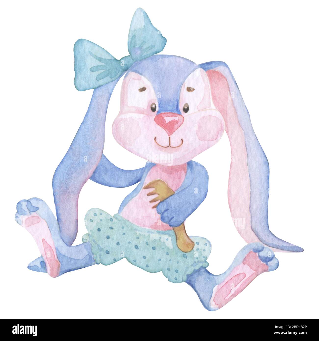 Cute watercolor cartoon hand drawn baby bunny illustration on white ...