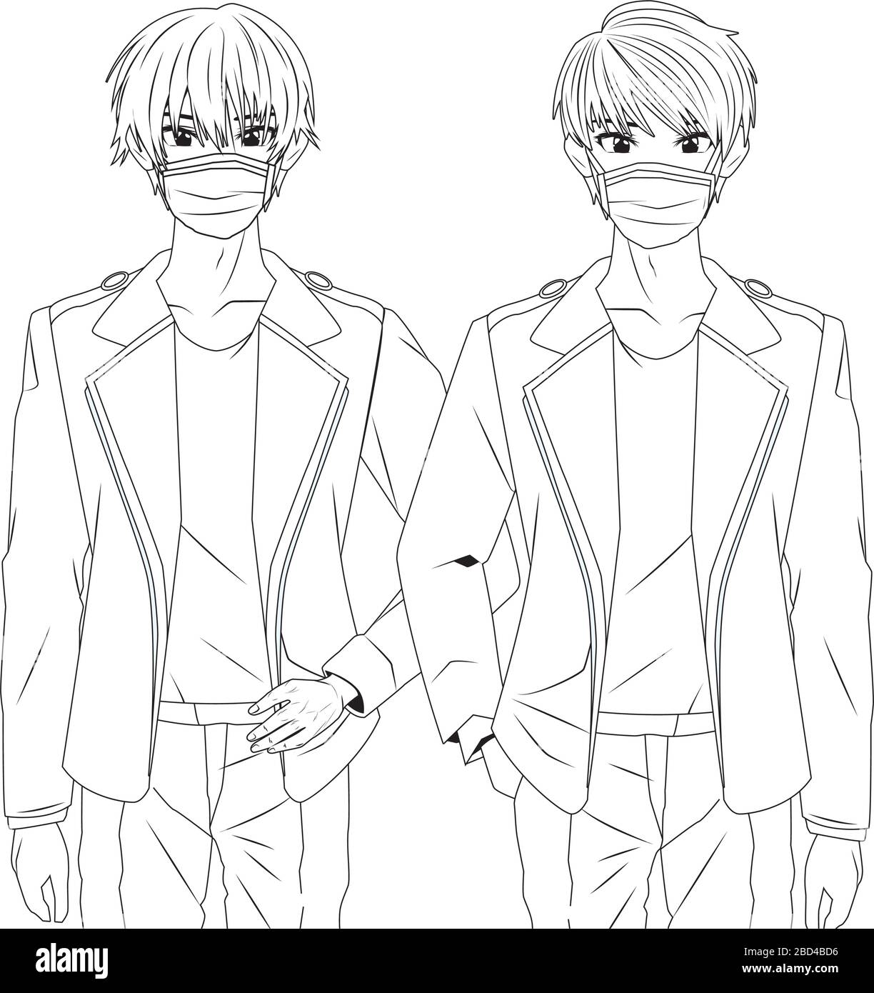 Young Boys Using Face Masks Anime Characters Stock Vector Image Art Alamy