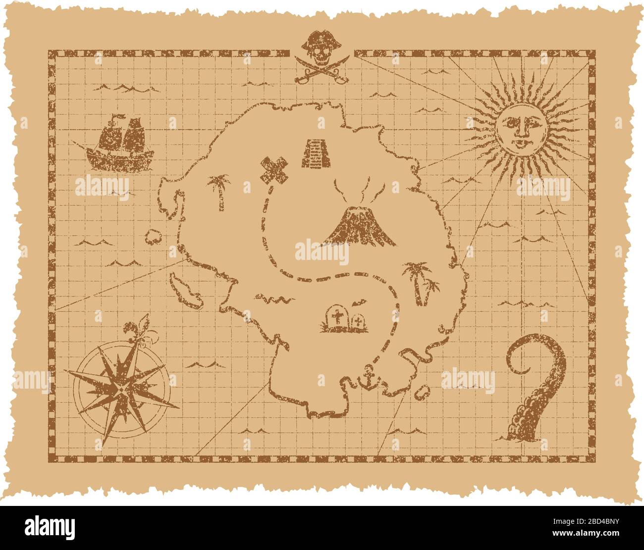 Pirate treasure map hi res stock - Pirate Treasure Map Vector Illustration 2BD4BNY 