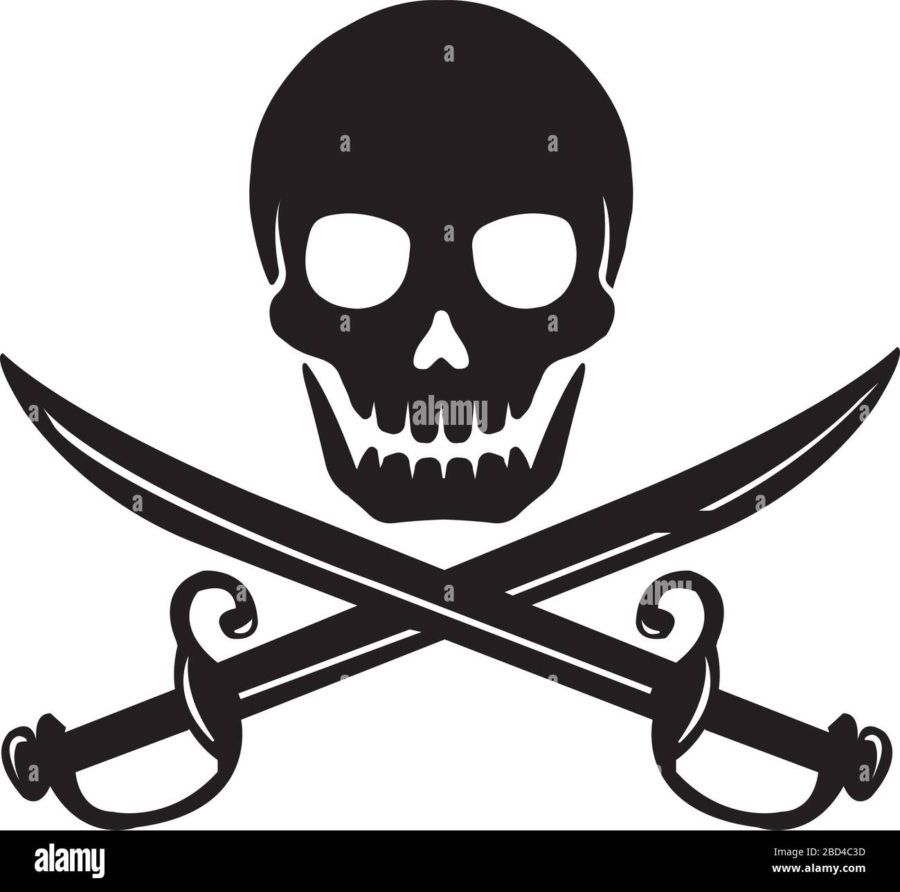 Skull emblem illustration with crossed sabers. Stock Vector