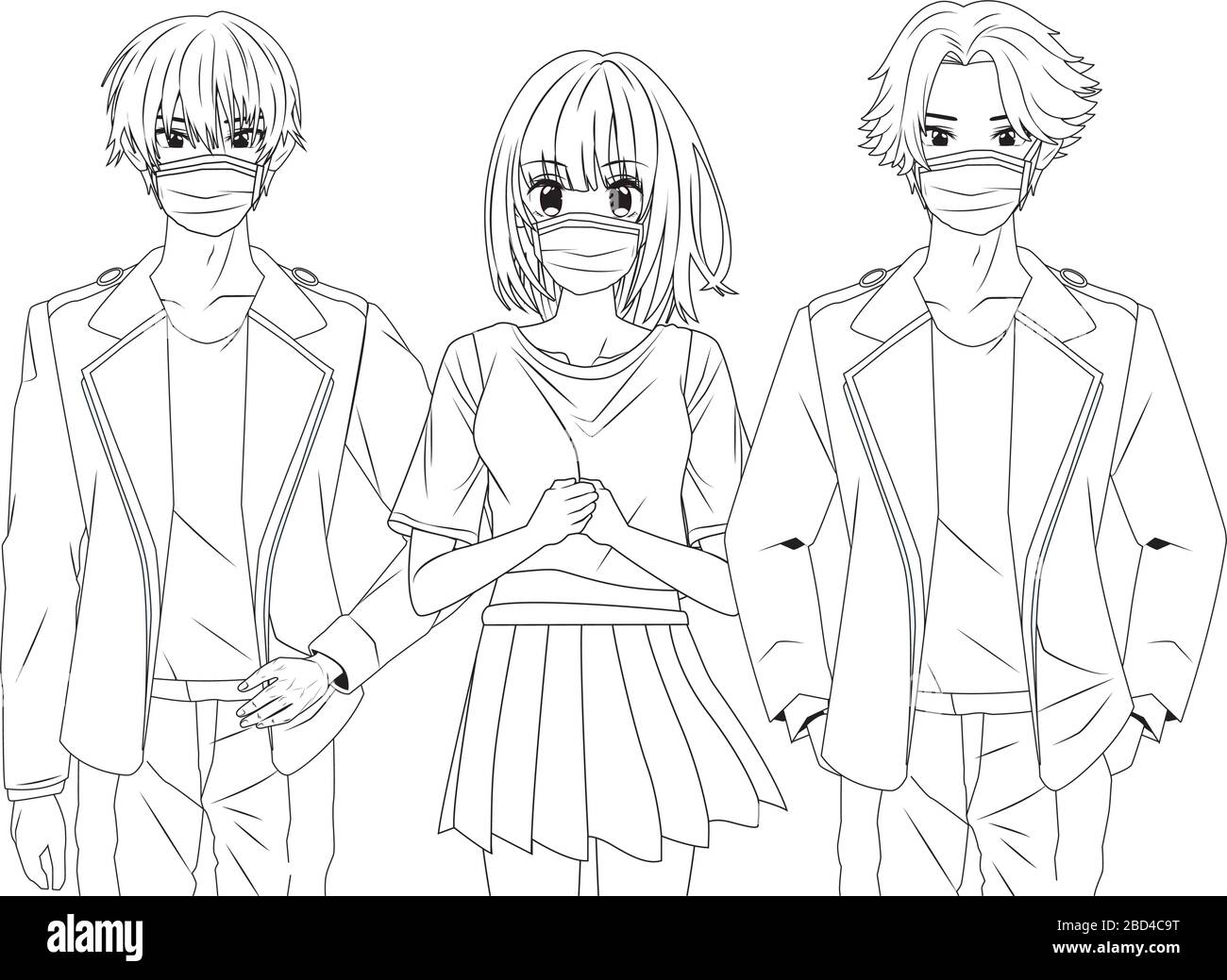young people using face masks anime characters Stock Vector Image & Art ...
