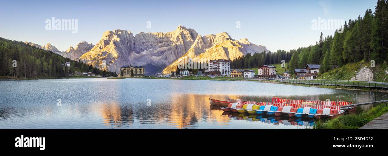 Traveling to beautiful Alps in summer. Lago di Misurina Stock Photo