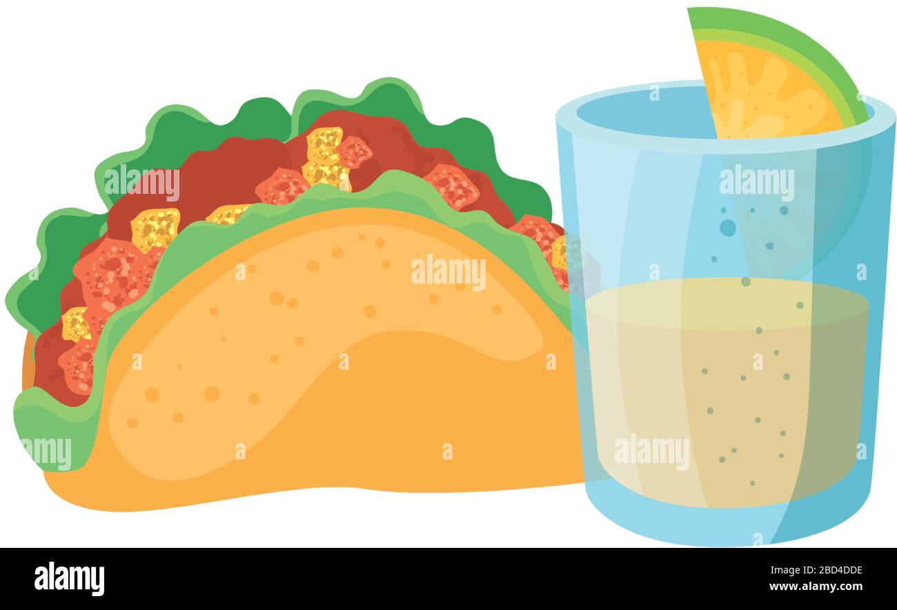 Isolated mexican taco and tequila shot vector design Stock Vector Image ...
