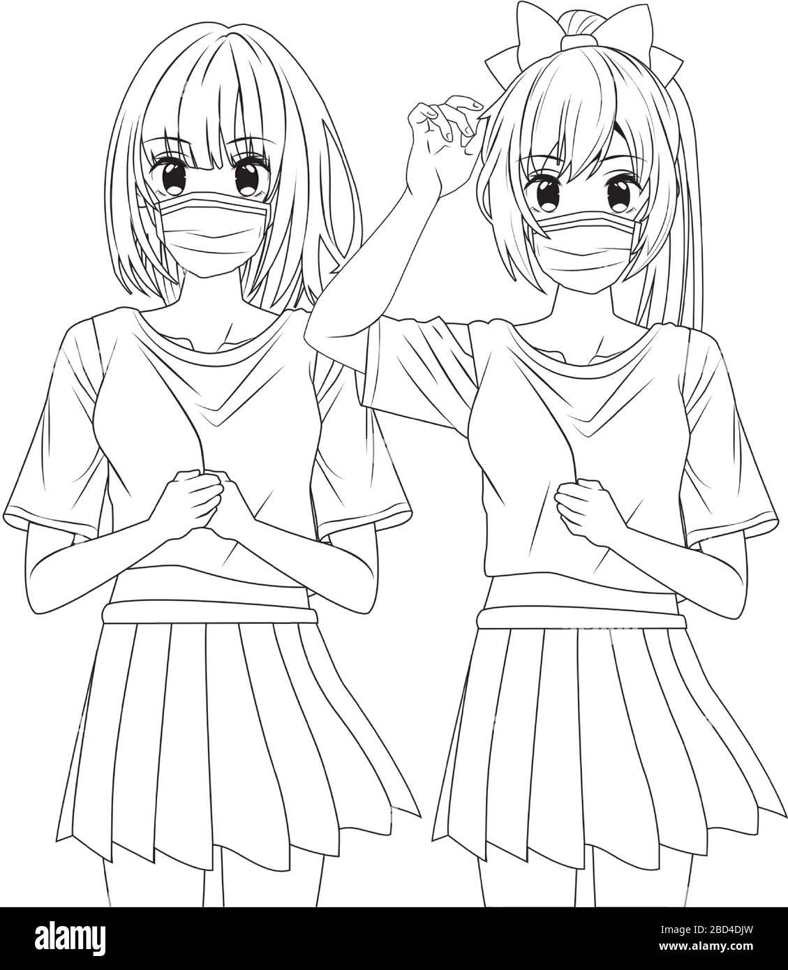 Girls Using Face Masks Anime Characters Stock Vector Image Art Alamy