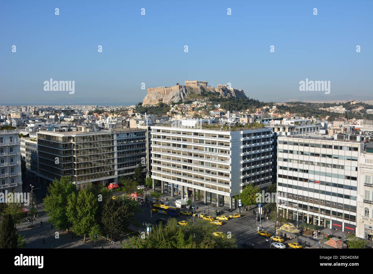 View across Athens to the Acropolis from the rooftop of the Hotel