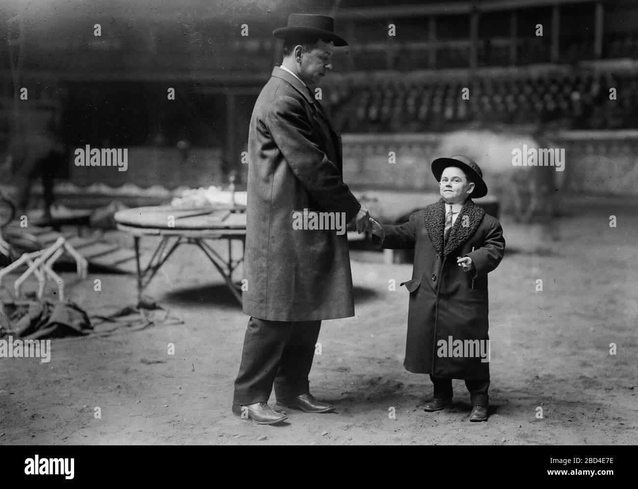 P.T. Barnum and Jack W.C. Barnett (right) who was a performer with the Barnum and Bailey circus ca. 1910-1915 Stock Photo